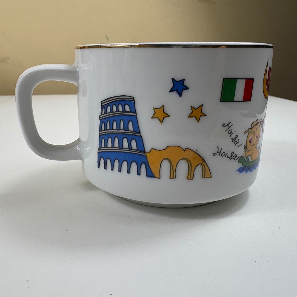 Vintage Hellerware Mug Italy Colosseum‎ Gondola Cartoon Gold Rim Travel